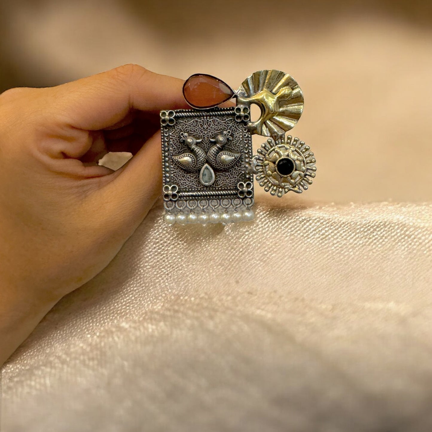 Amani Big Sized Oxidized Ring