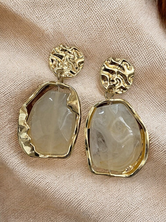 Raw Elegance Beige Stone Earrings