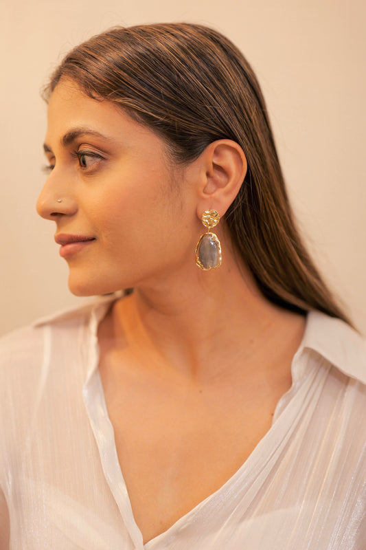 Raw Elegance Grey Stone Earrings