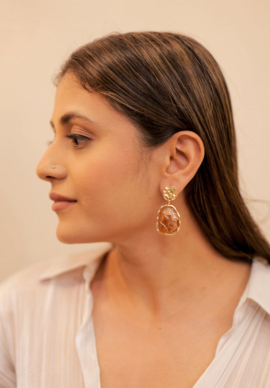 Raw Elegance Brown Stone Earrings