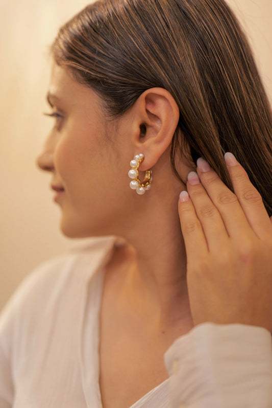 Pearl Casacade Hoop Earrings