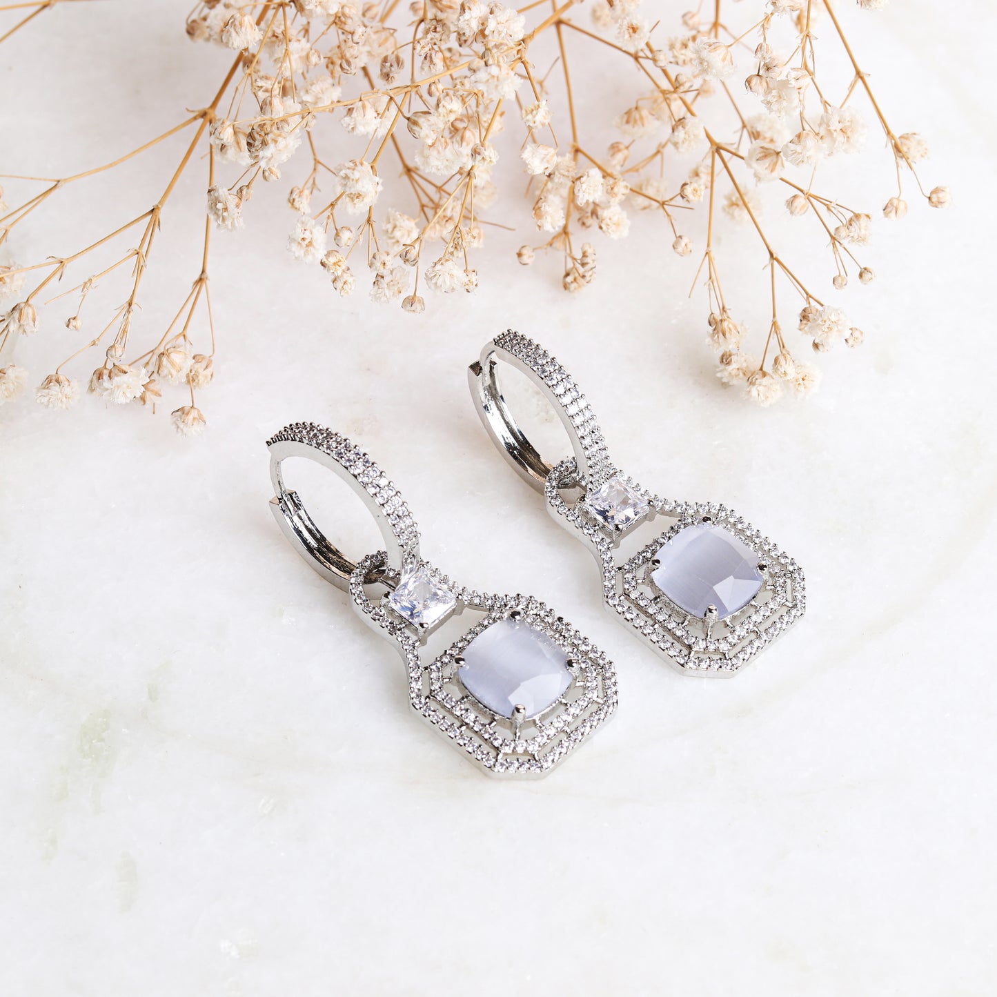 Elodie White Hanging Diamond Earrings