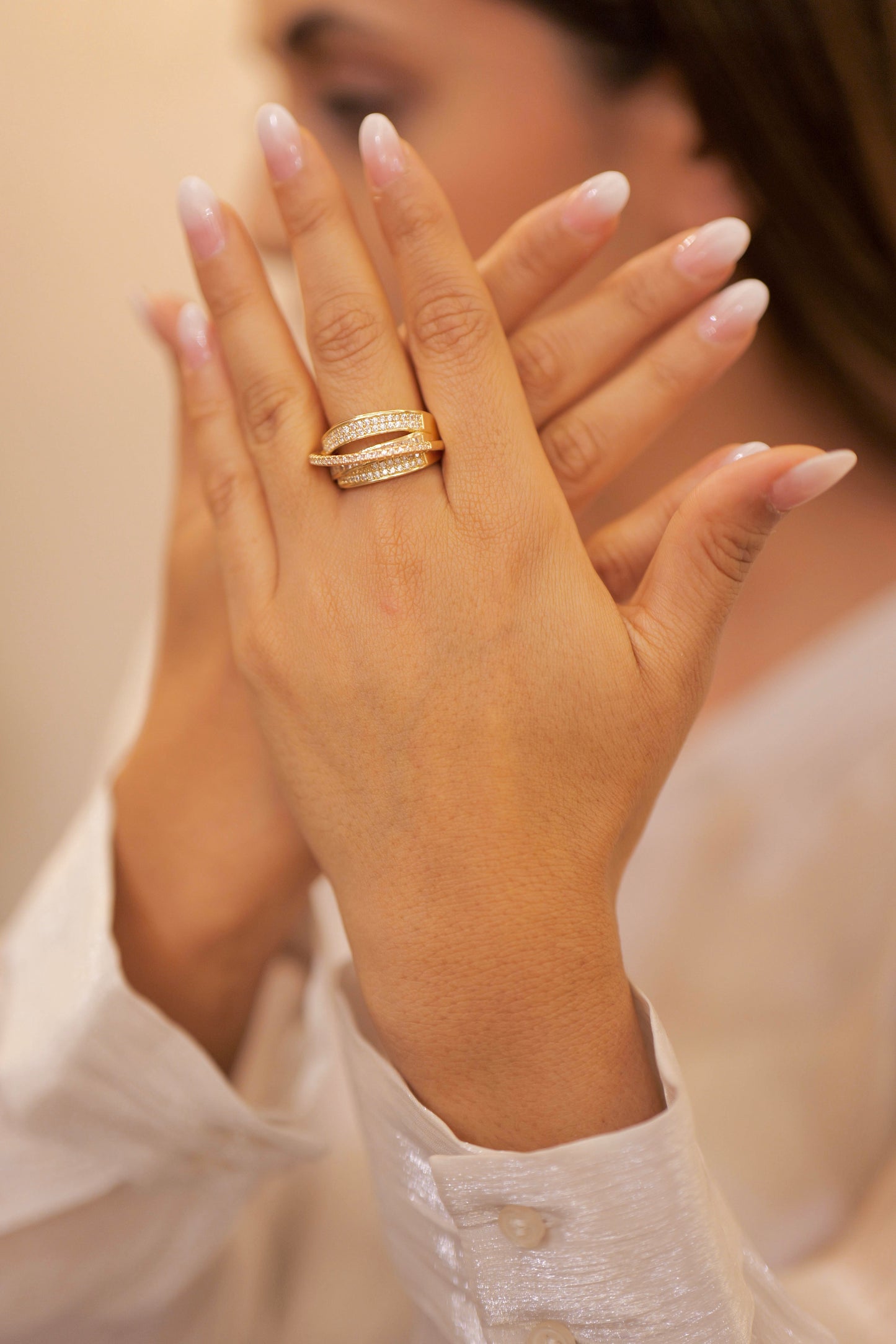 Elysian Luxe Gold Diamond Studded Ring