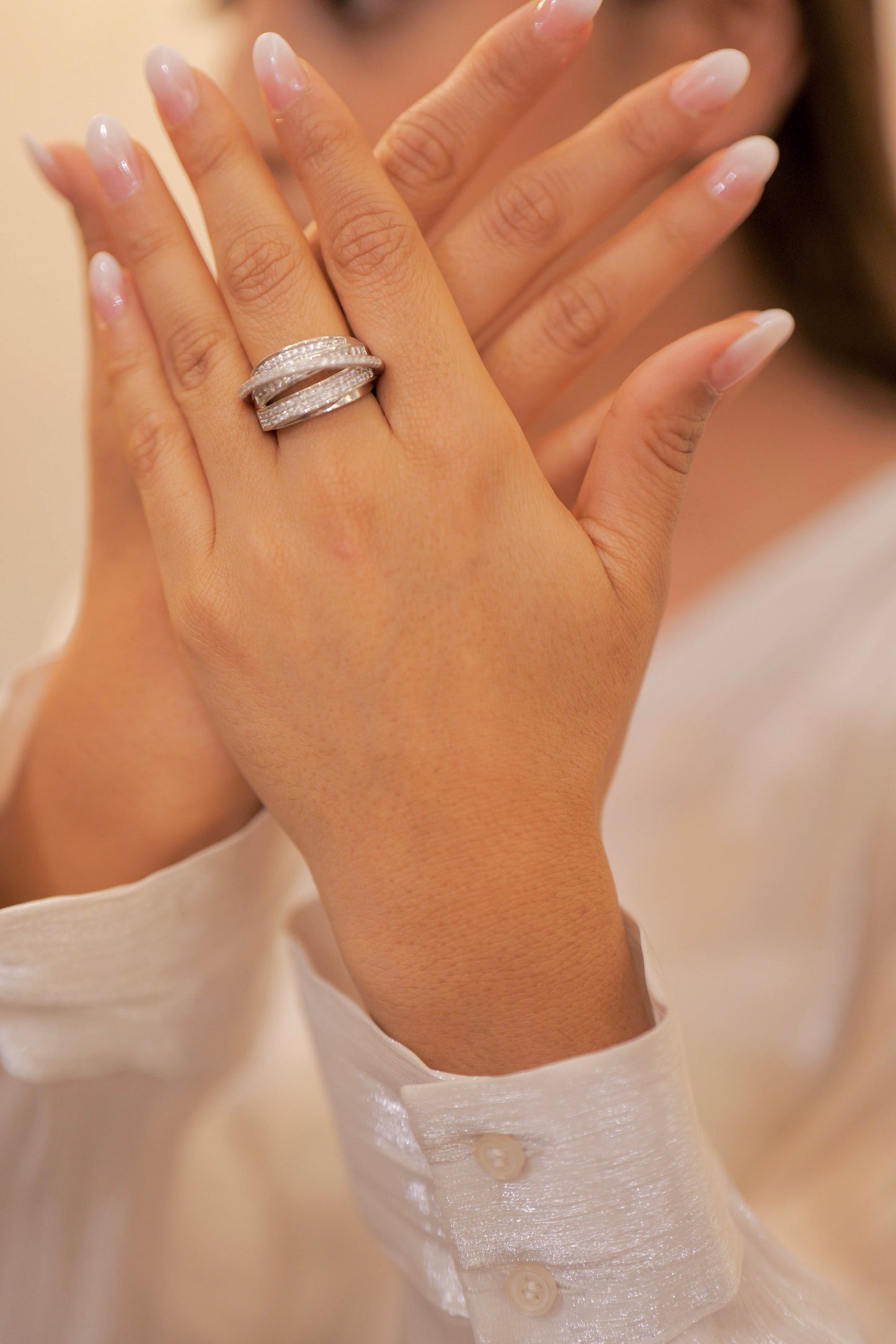 Elysian Luxe Silver Diamond Studded Ring