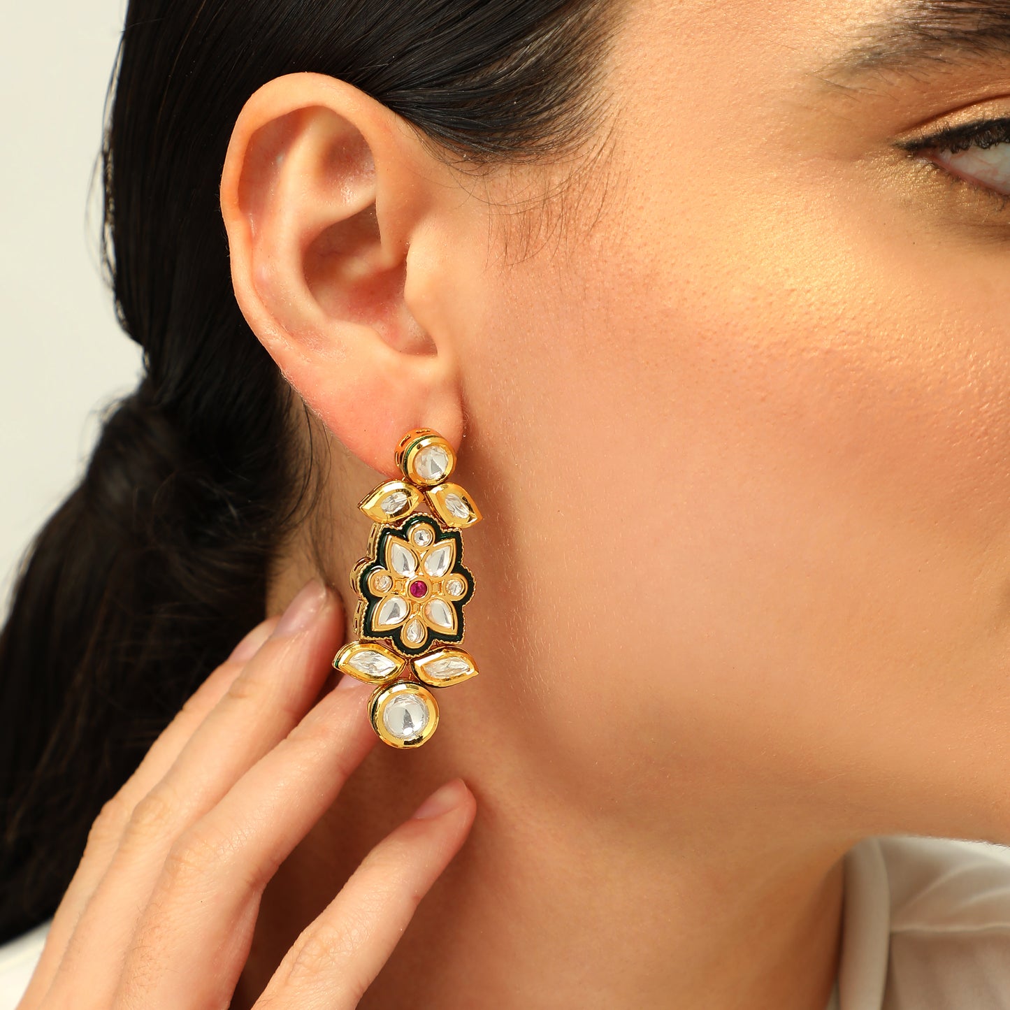Sitara Emerald Kundan Earrings