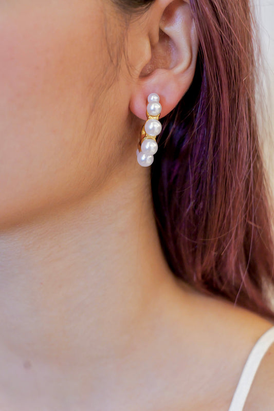 Pearl Casacade Hoop Earrings