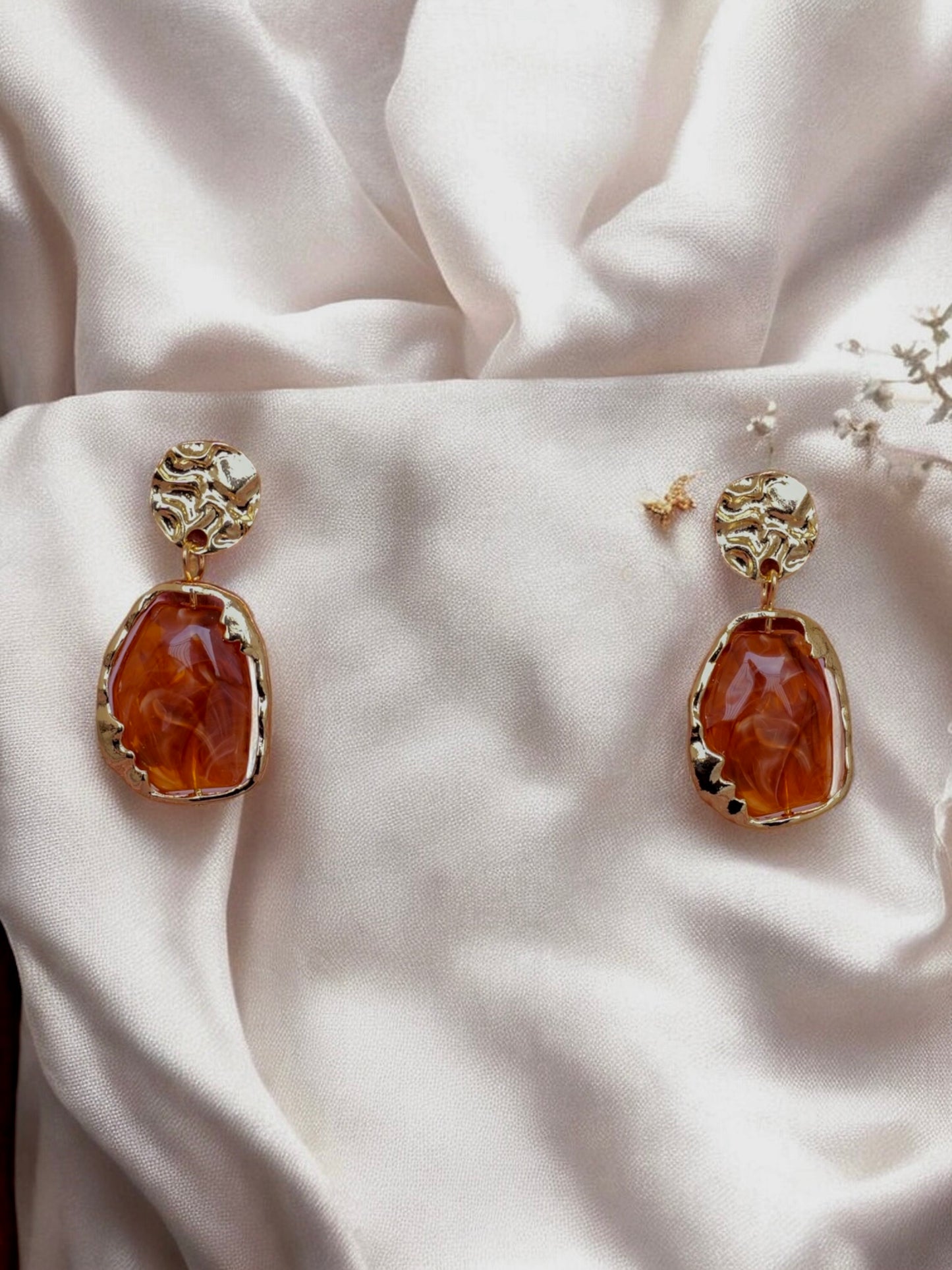 Raw Elegance Brown Stone Earrings