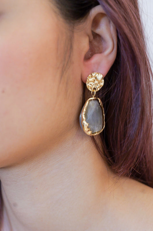 Raw Elegance Grey Stone Earrings