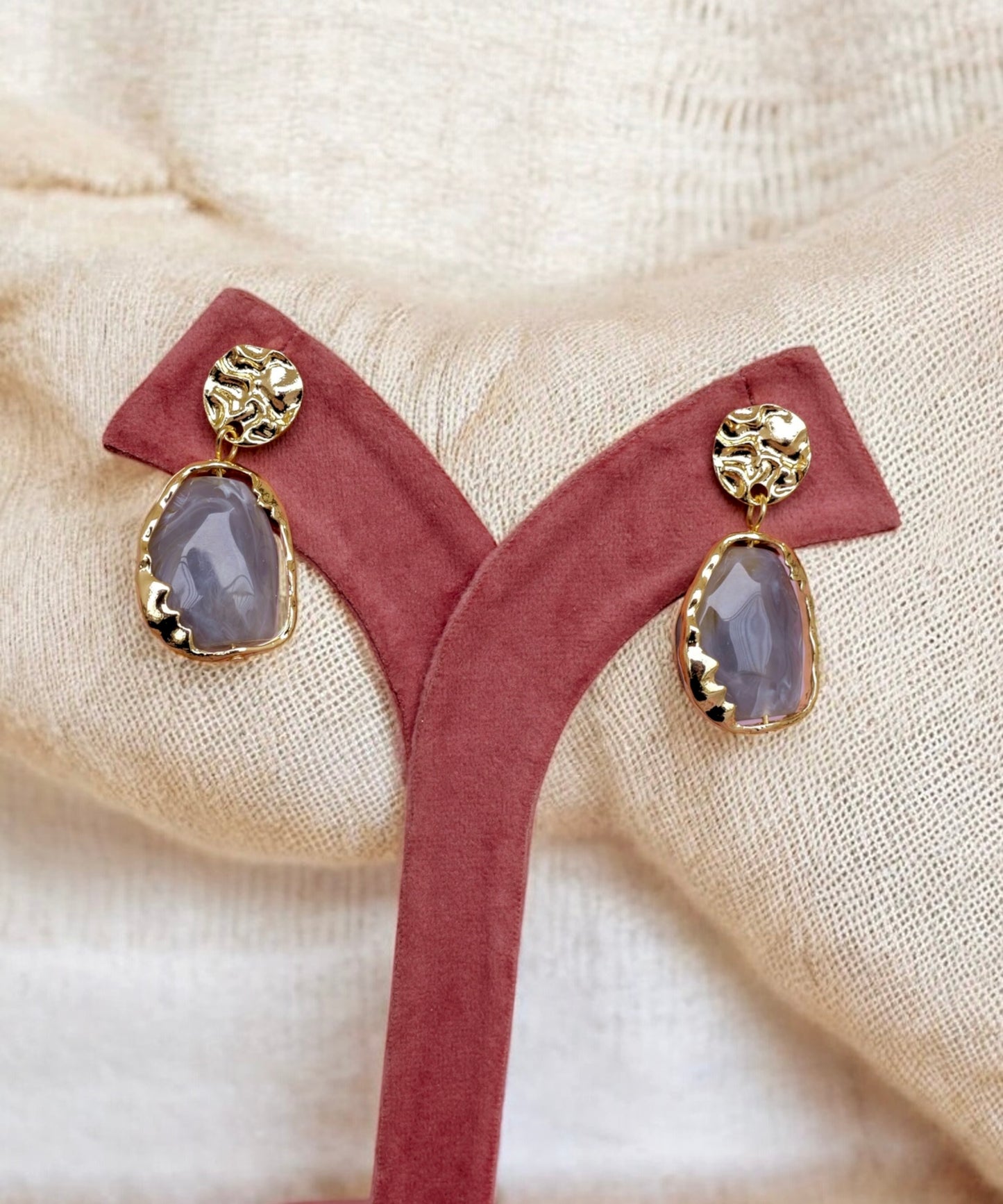 Raw Elegance Grey Stone Earrings