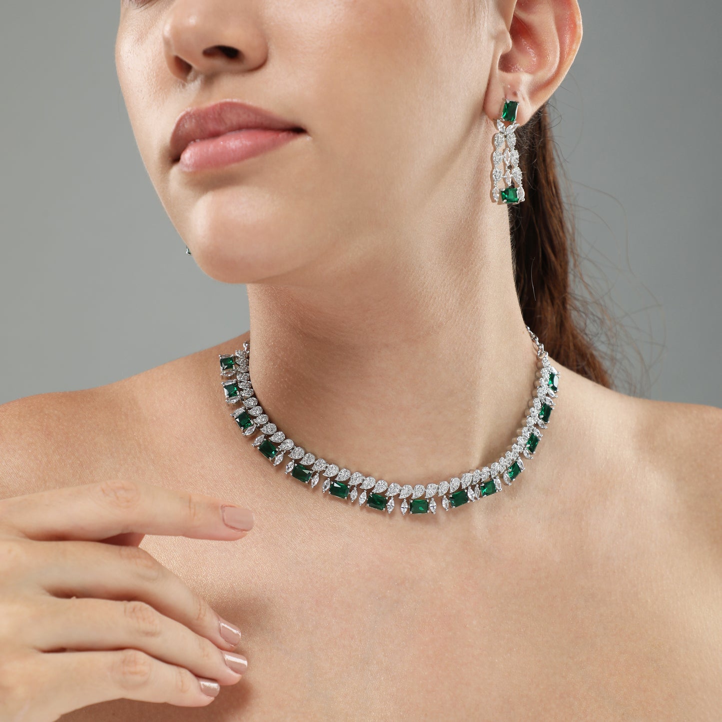 Diamond Delight Emerald Necklace Set