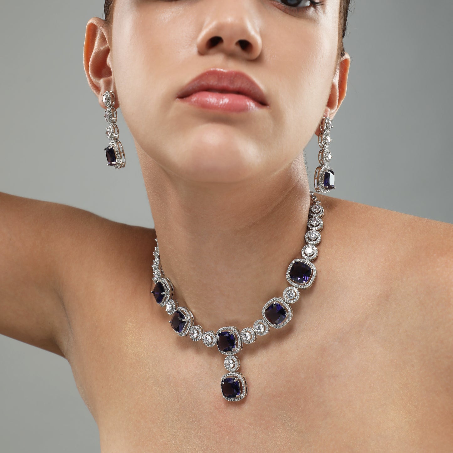 Lunar Lustre Purple Diamond Necklace Set