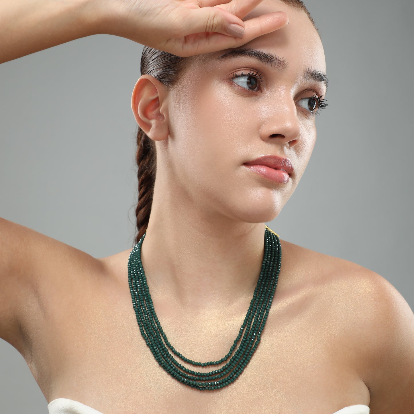 Mahajabeen Green Beaded Long Necklace