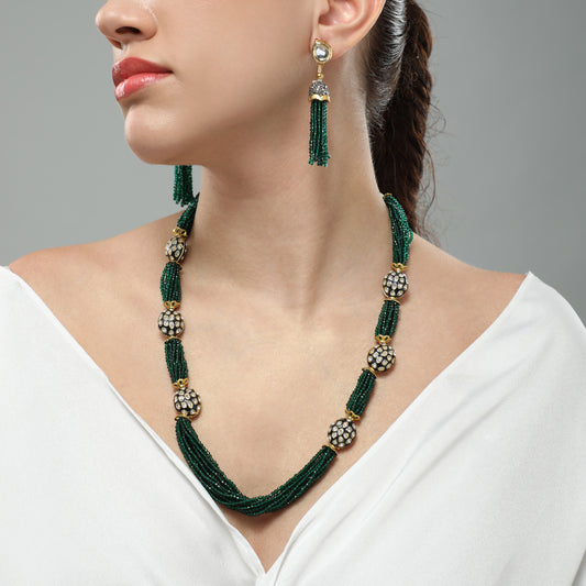 Nyah Green Beaded Long Necklace Set