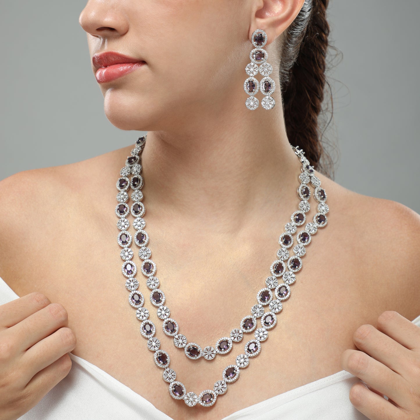 Damson Purple Long Necklace Set