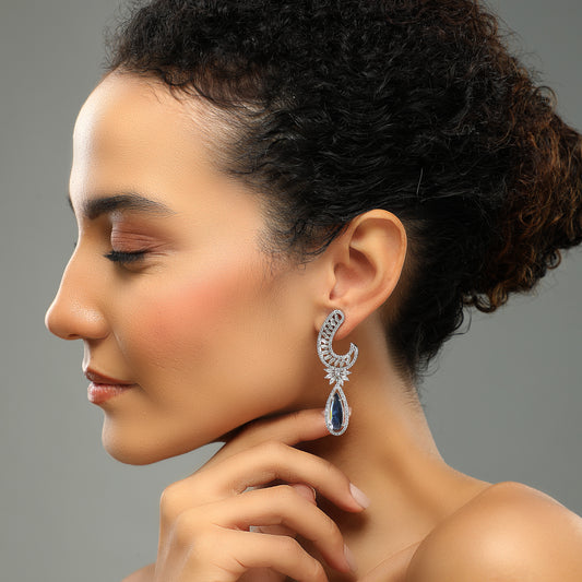 Exotic Blue Hanging Diamond Earrings