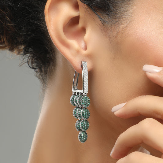 Beaming Green Hanging Diamond Earrings