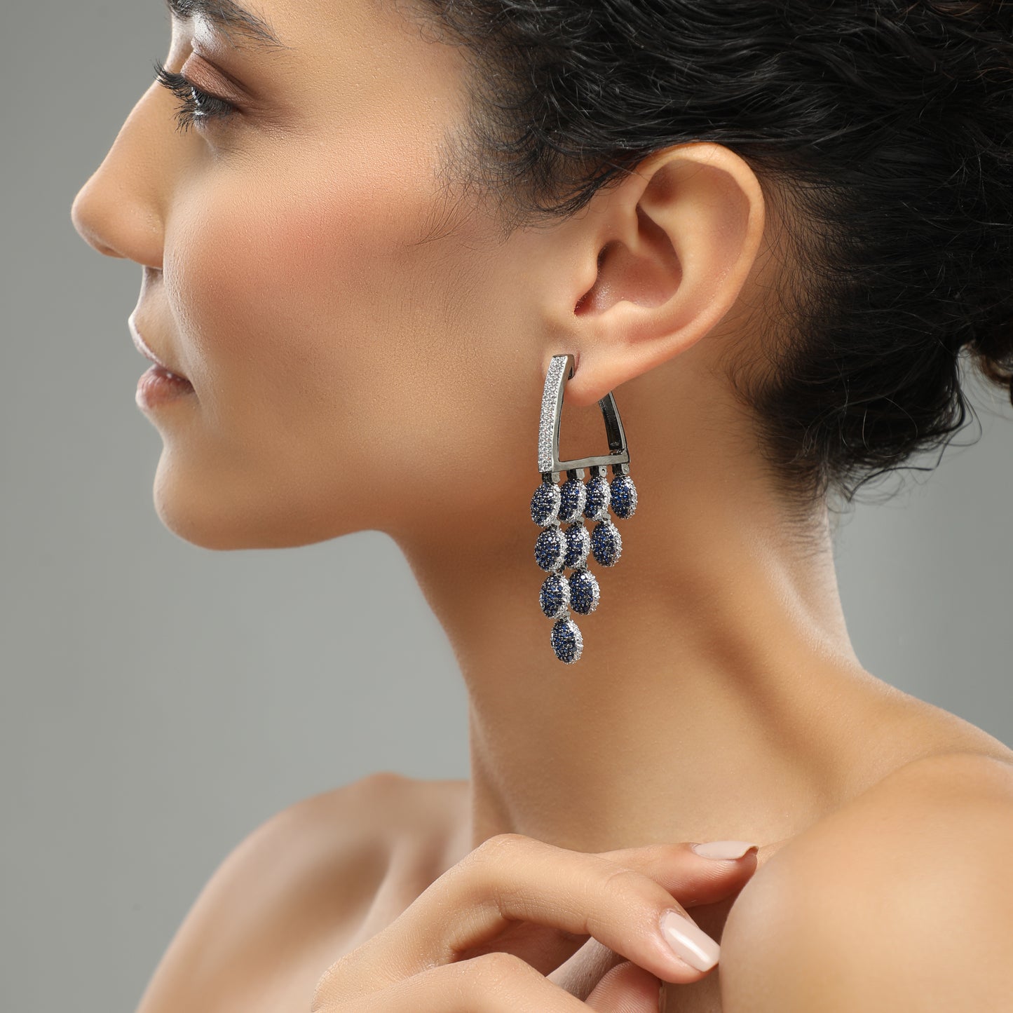 Enigmatic Blue Hanging Diamond Earrings