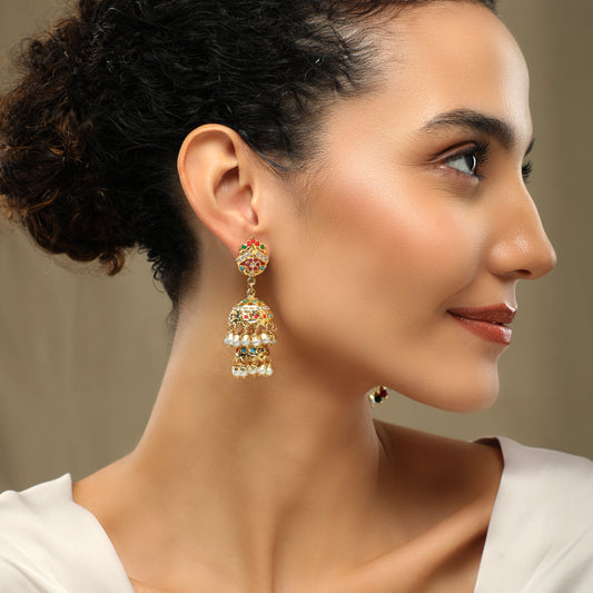 Aatish Pearls Multicolour Jadau Earrings