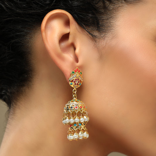 Aatish Pearls Multicolour Jadau Earrings