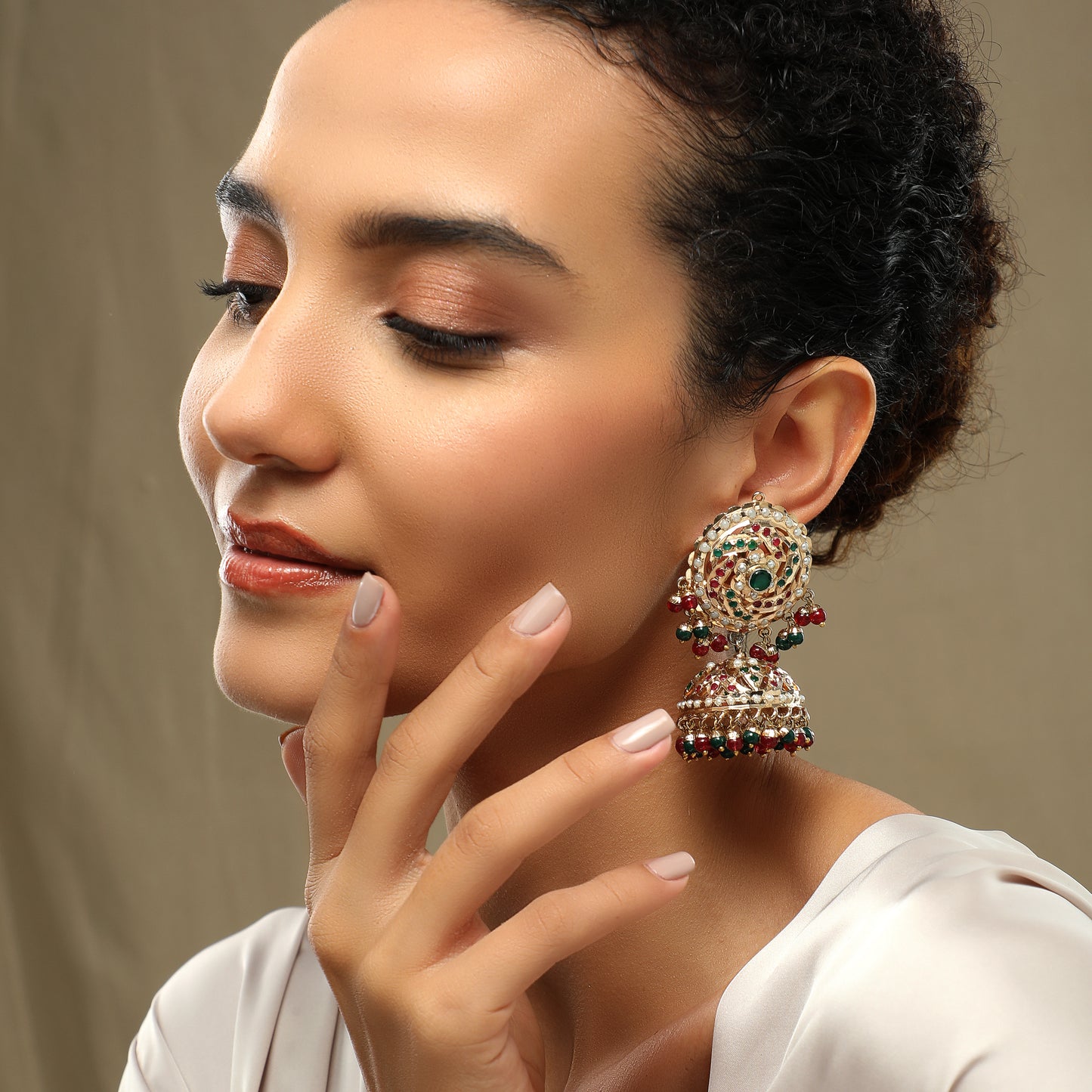 Jhalak Pearls Jadau Multicolour Jhumka Earrings