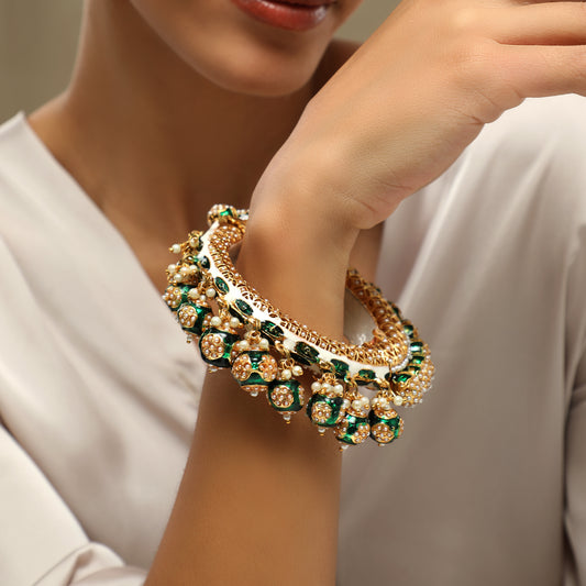 Riwaz Gold Plated Emerald Kada