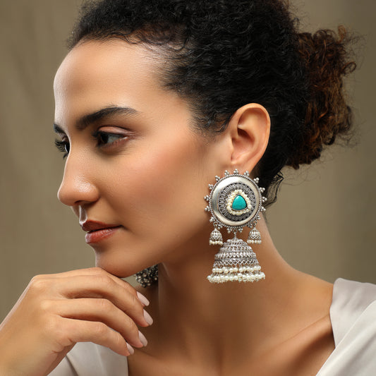 Tishna Big Sized Oxidized Jhumkas