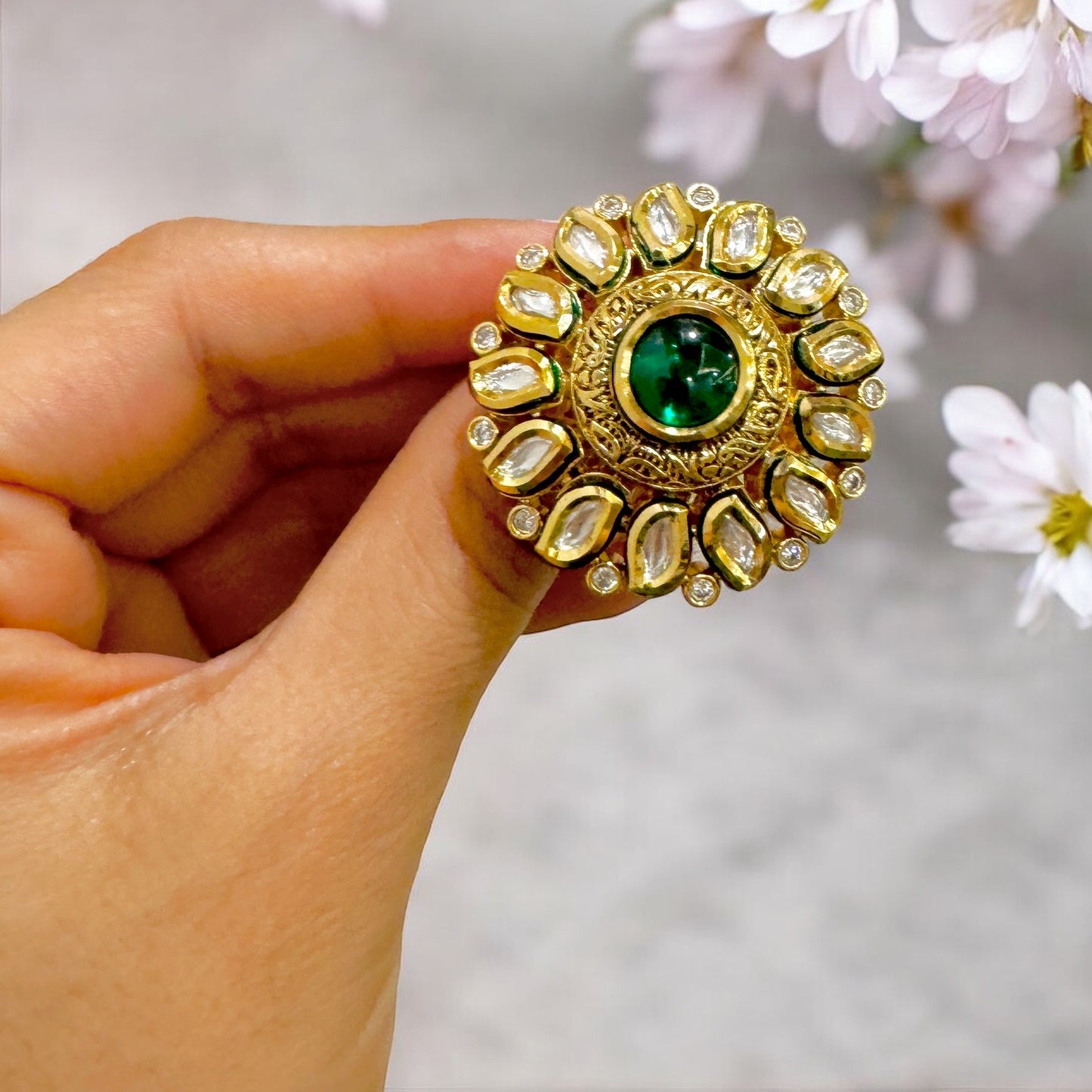 Tavisa Emerald Kundan Ring