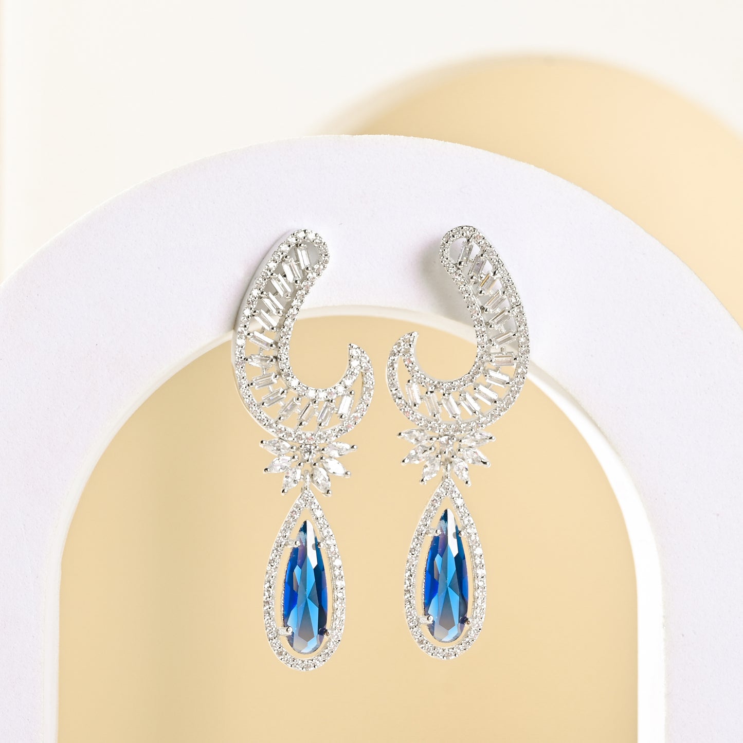 Exotic Blue Hanging Diamond Earrings