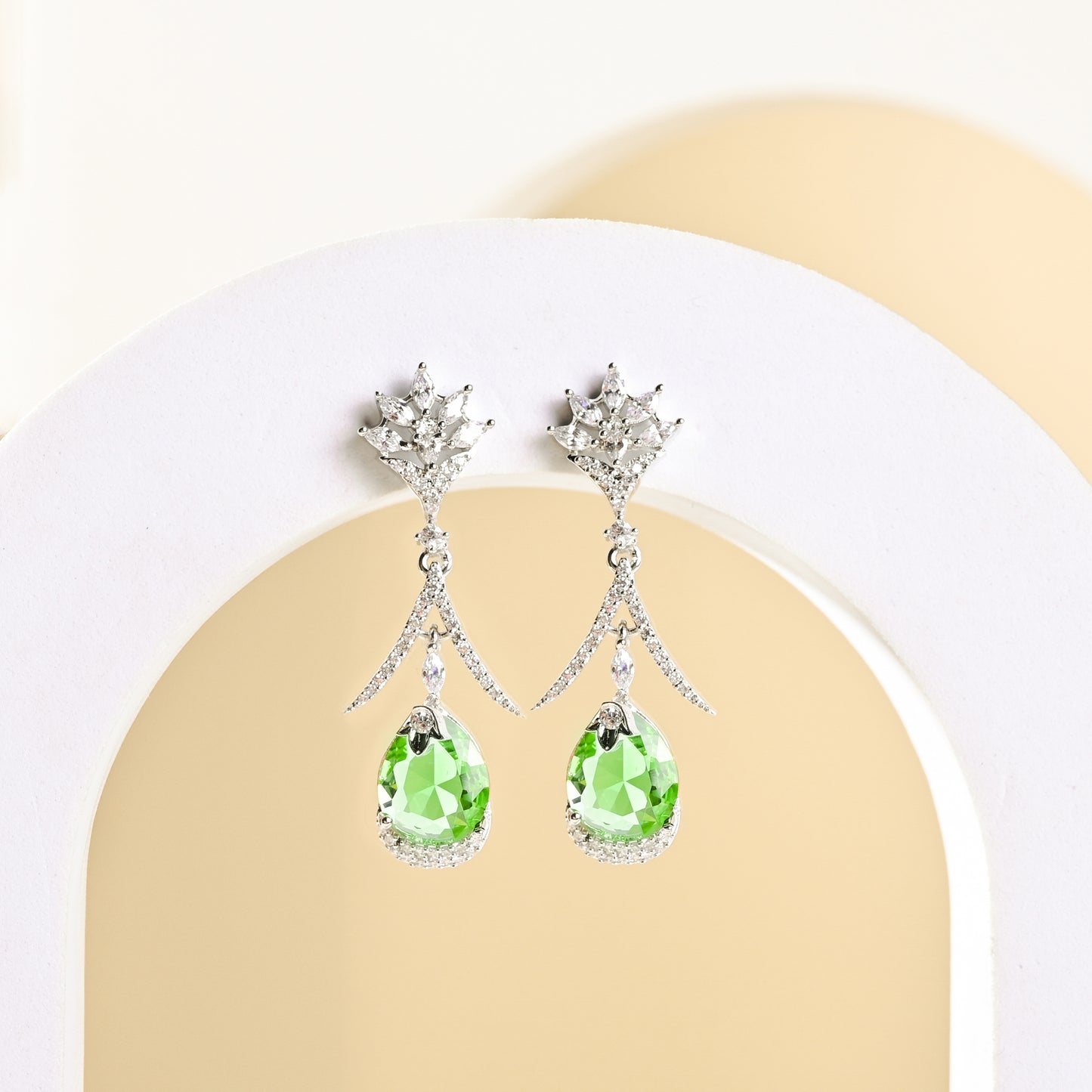 Divine Green Hanging Drop Diamond Earrings