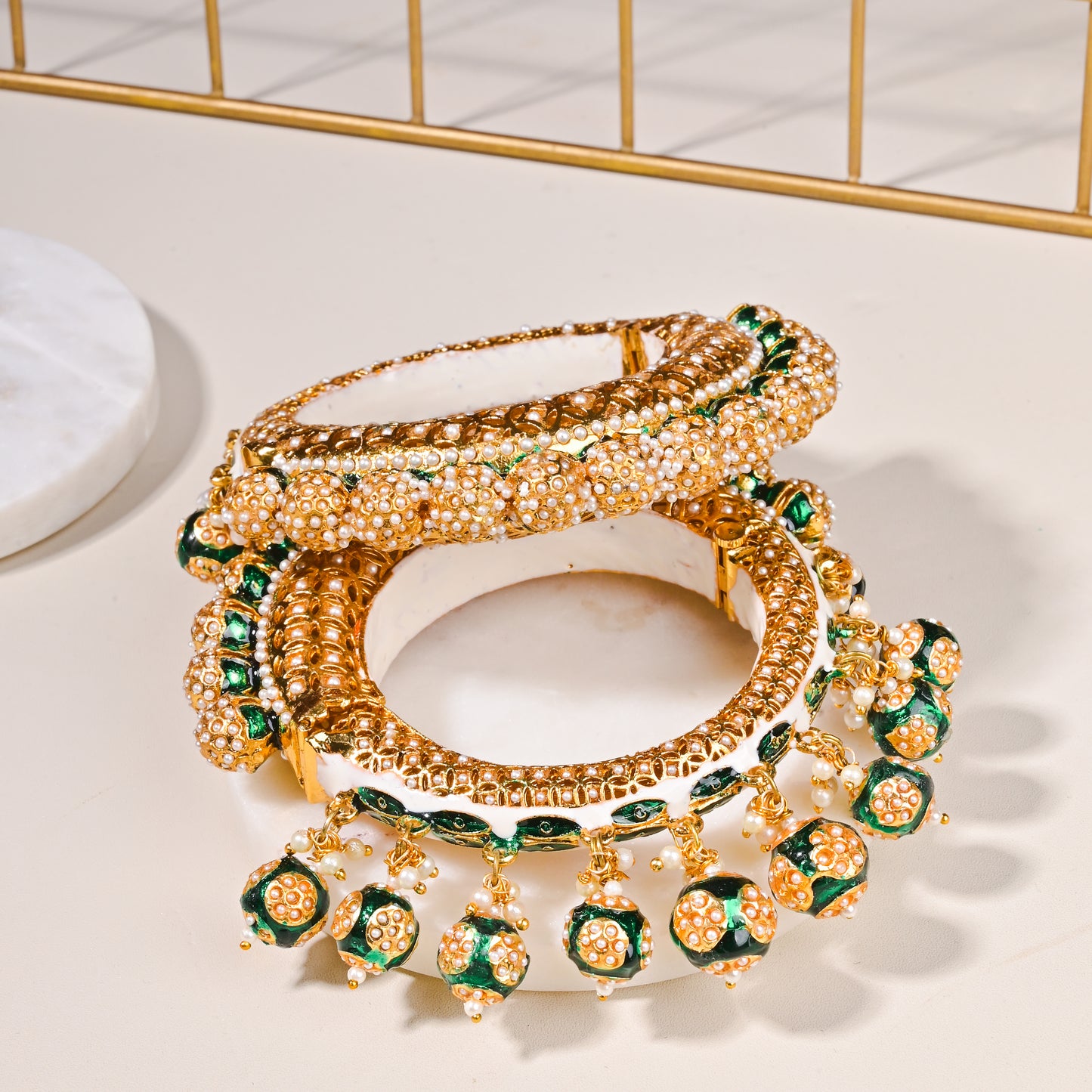 Riwaz Gold Plated Emerald Kada