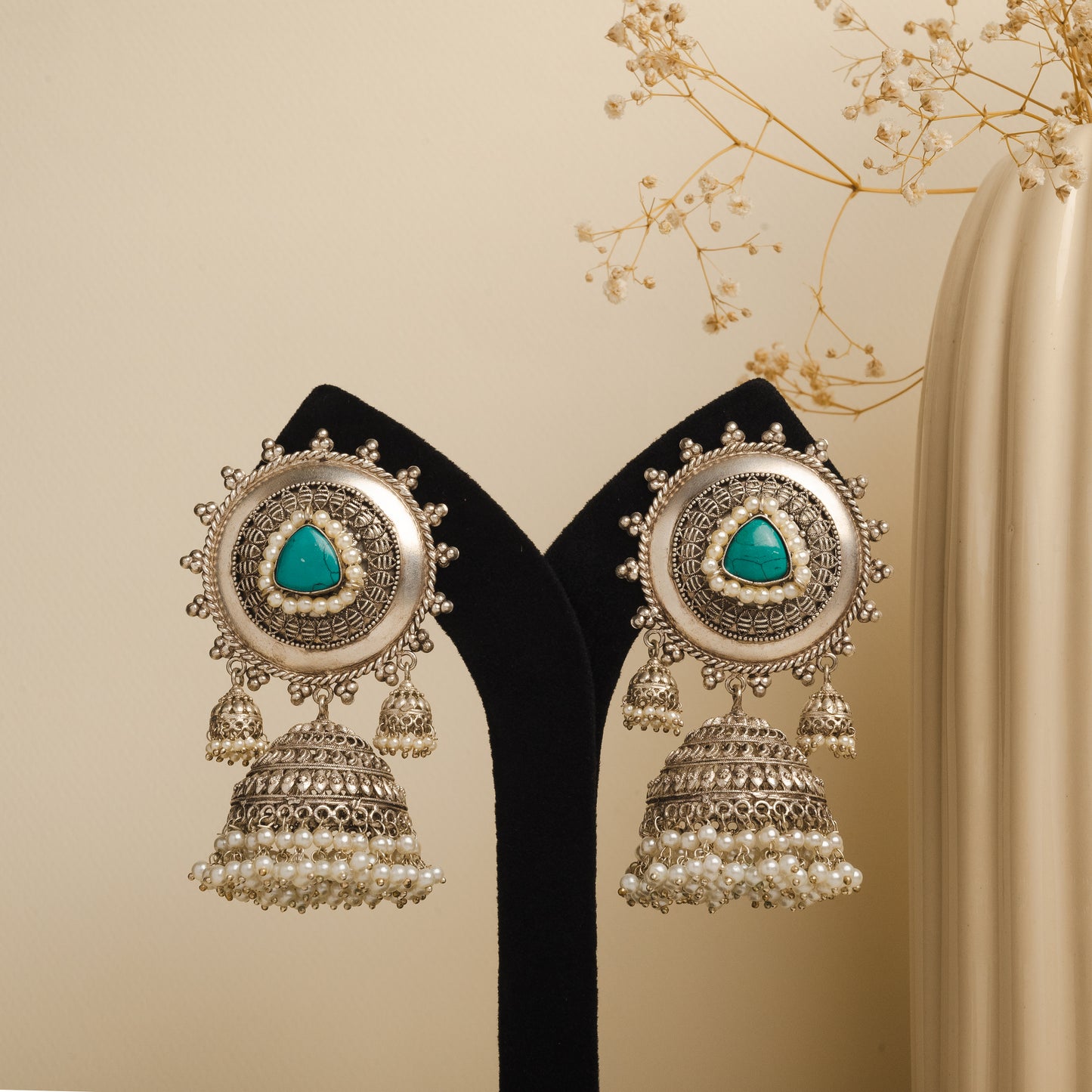 Tishna Big Sized Oxidized Jhumkas