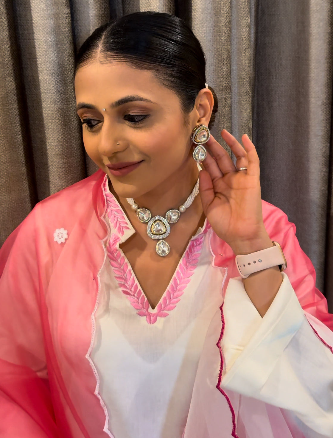 Embrace White Beaded Polki Set