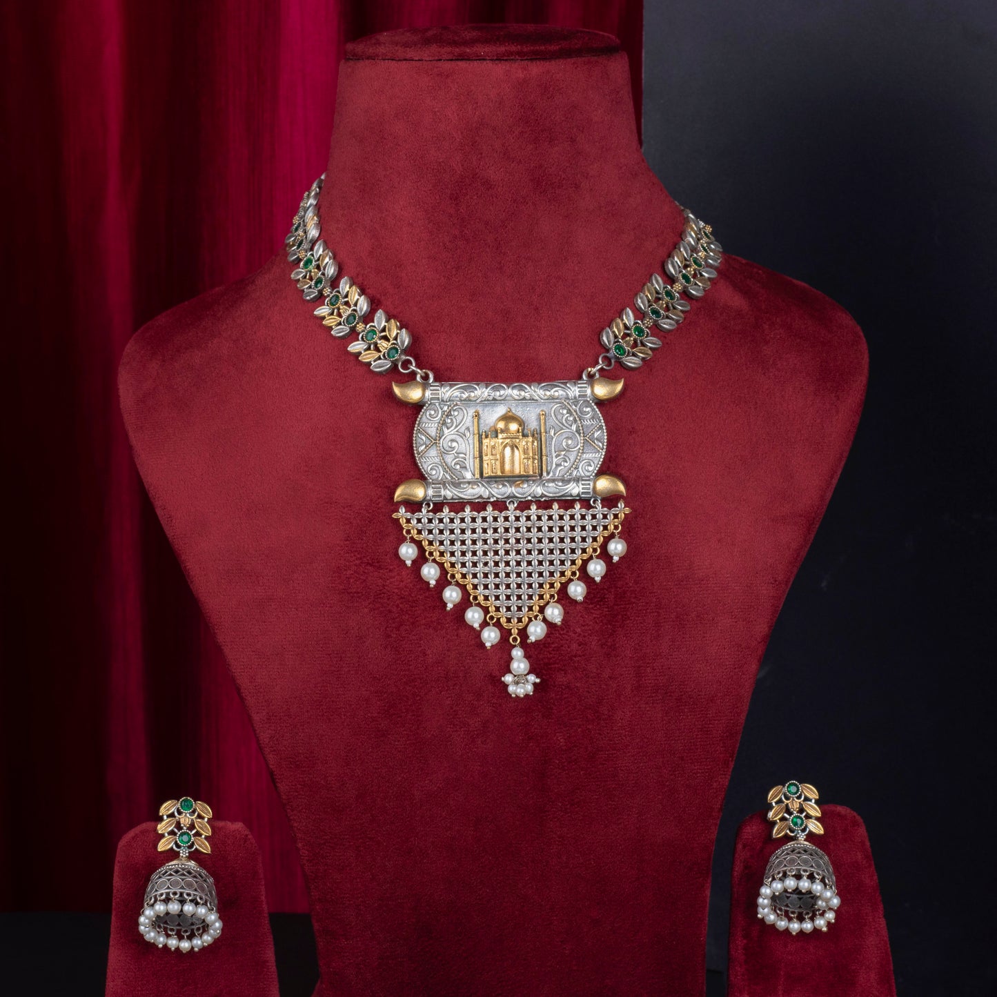 Frond Oxidized Long Necklace Set