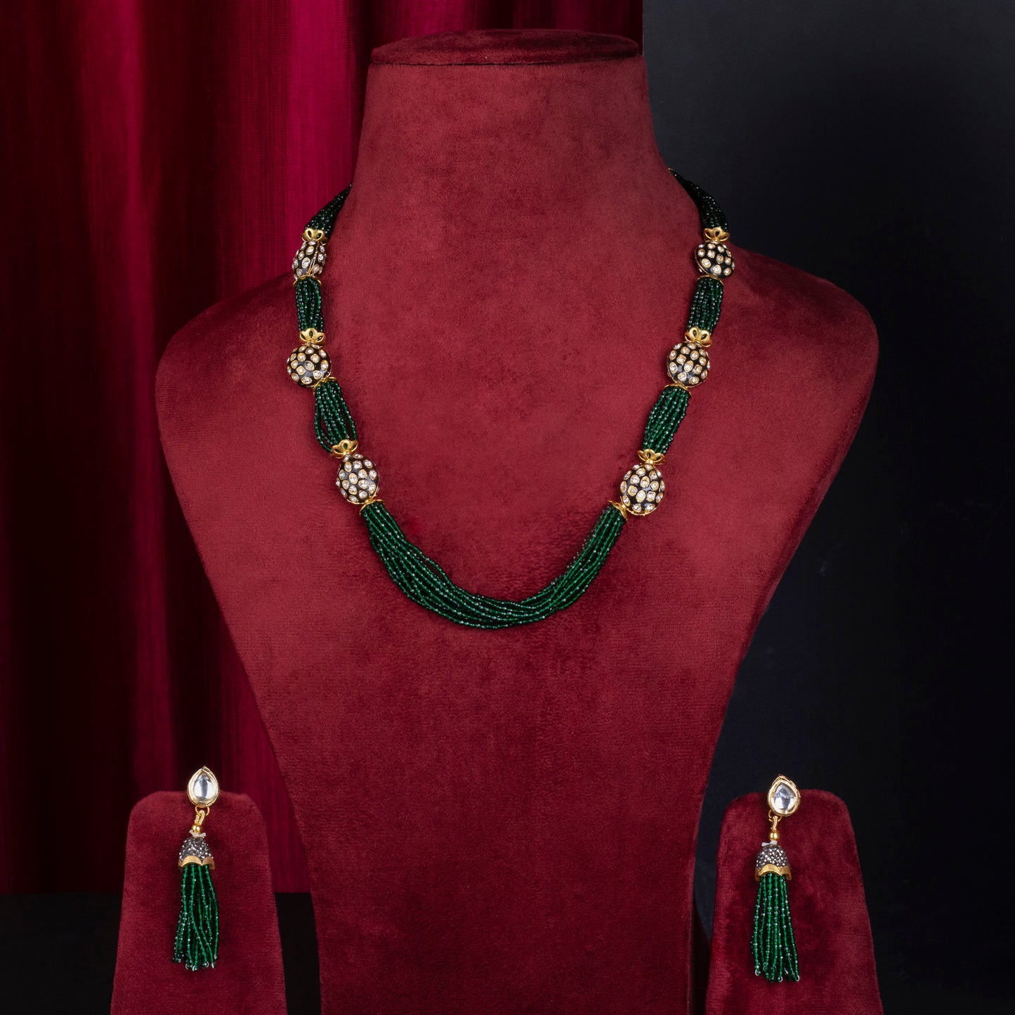 Nyah Green Beaded Long Necklace Set