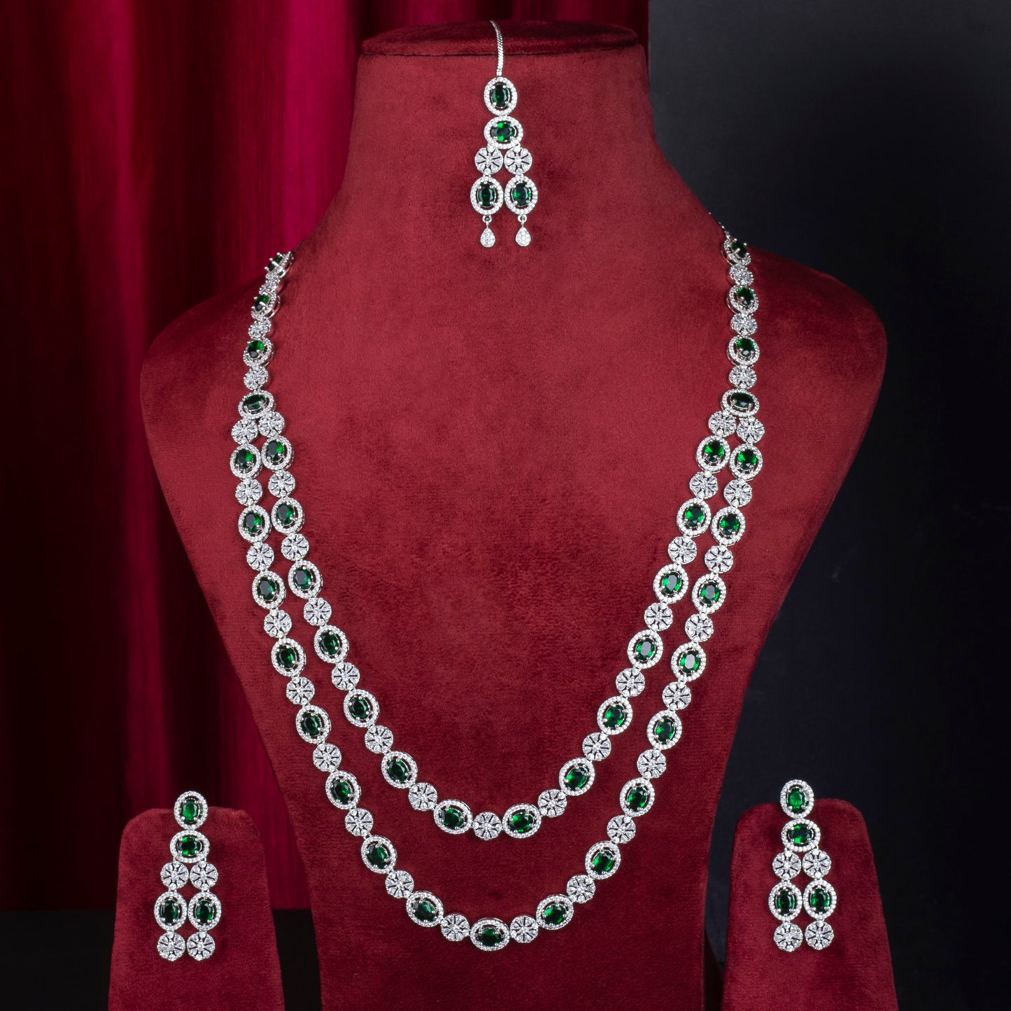 Prismatic Green Long Necklace Set