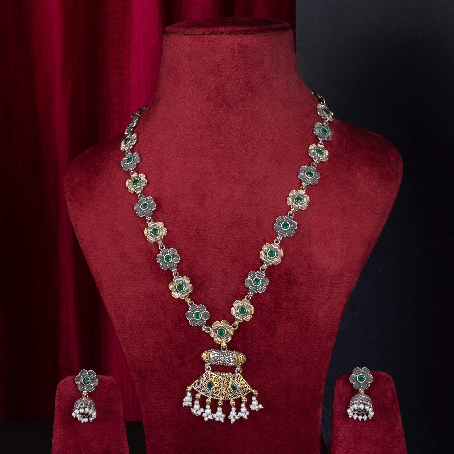 Blossom Oxidized Long Necklace Set