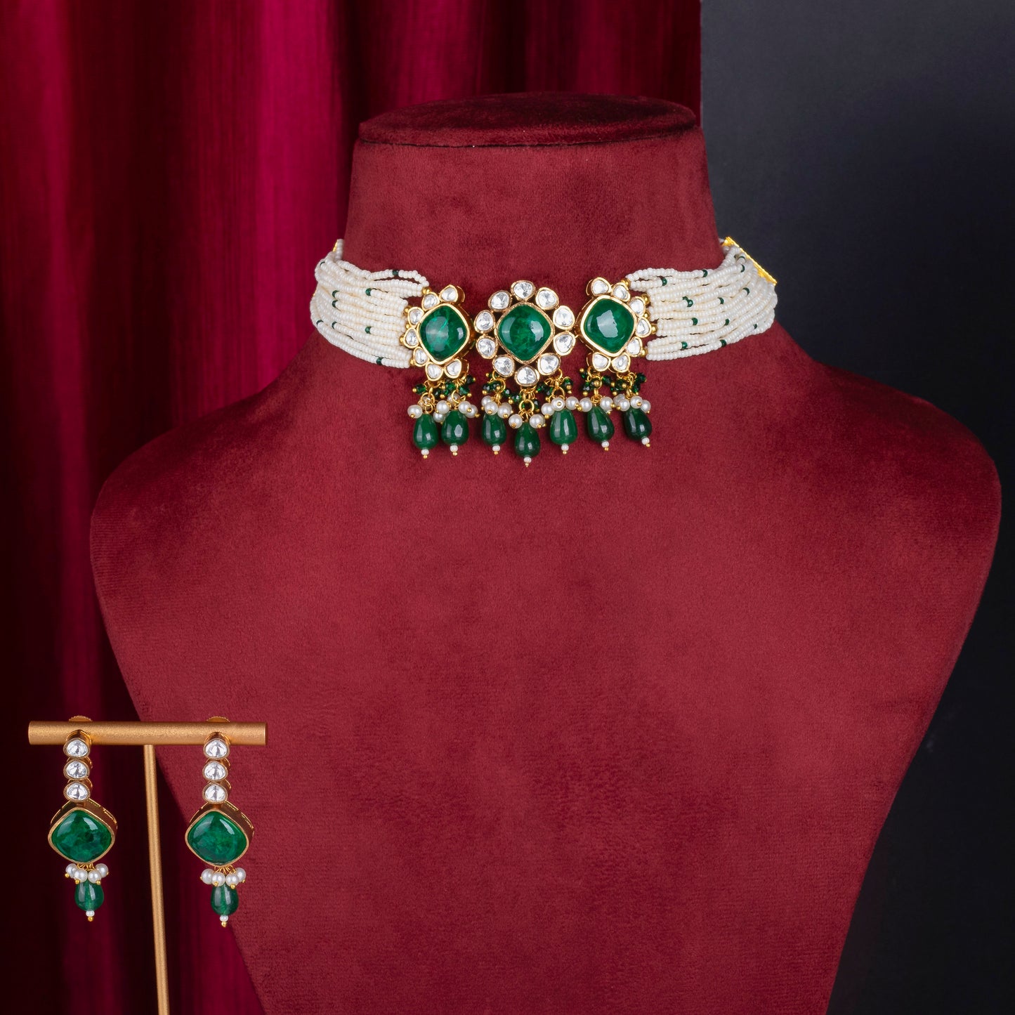 Yura Pearl Choker Finely Studded With Kundan Stones