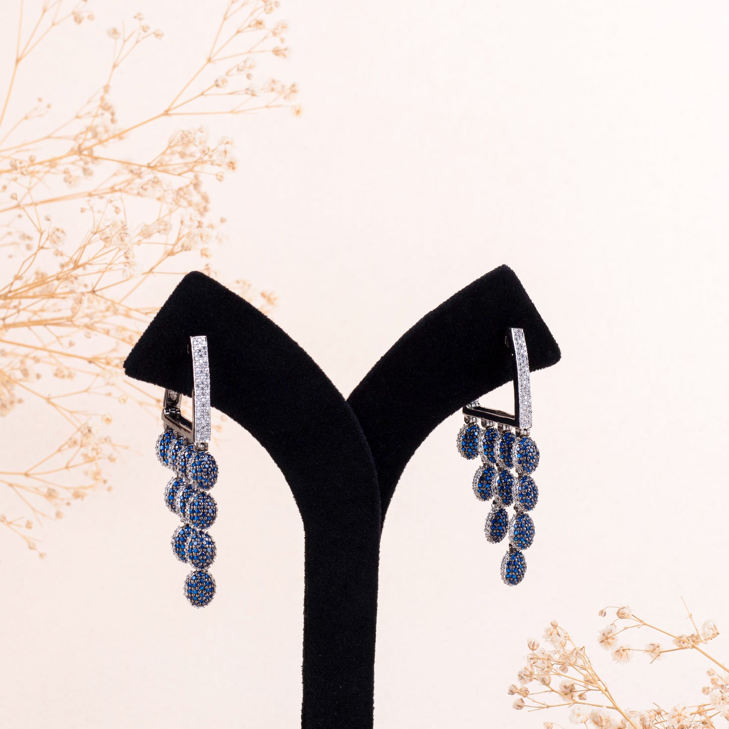 Enigmatic Blue Hanging Diamond Earrings