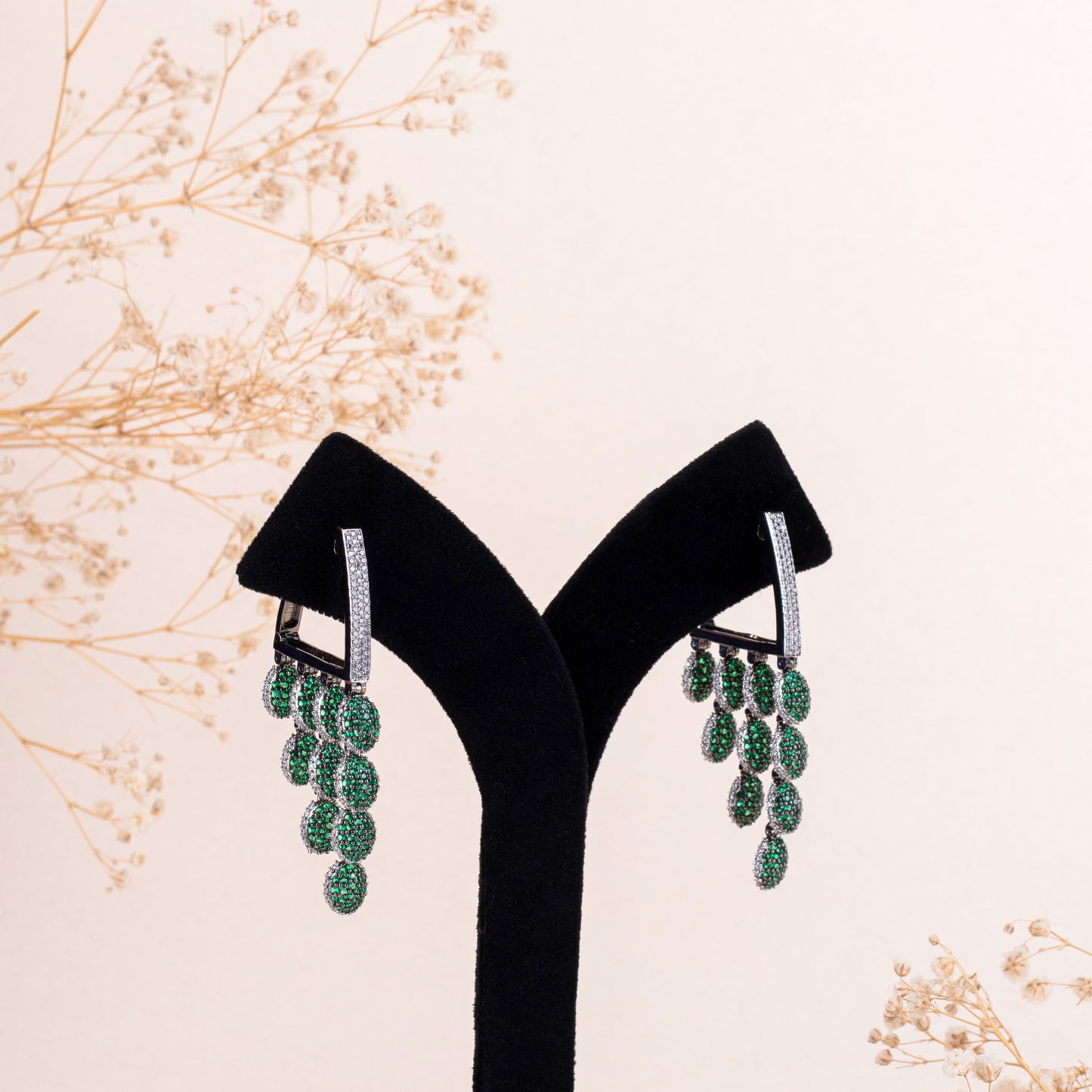 Beaming Green Hanging Diamond Earrings