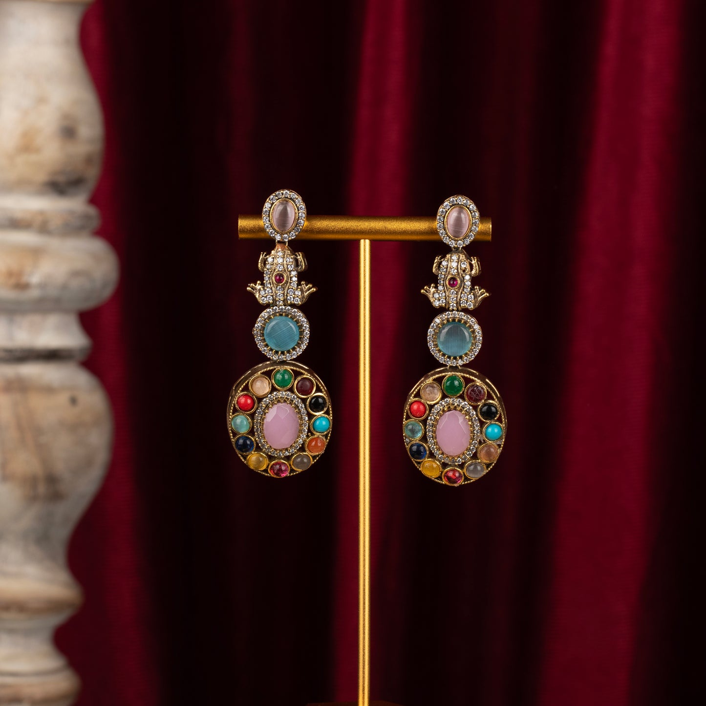 Florid Antique Stone Studded Earrings