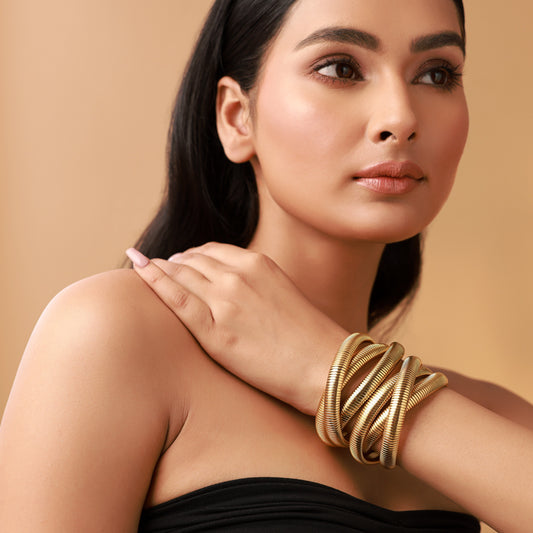 Miorah Gold Plated Three Layered Twisted Bracelet