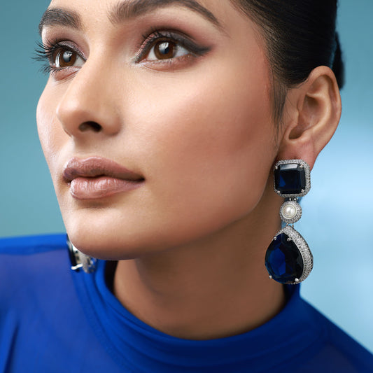 Neora Navy Diamond Pearl Earrings