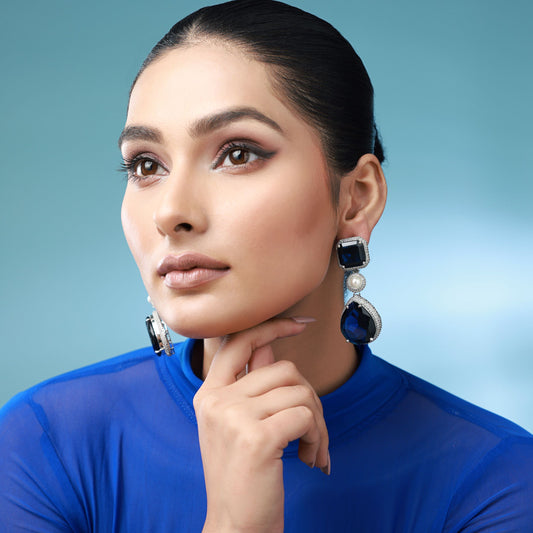 Neora Navy Diamond Pearl Earrings