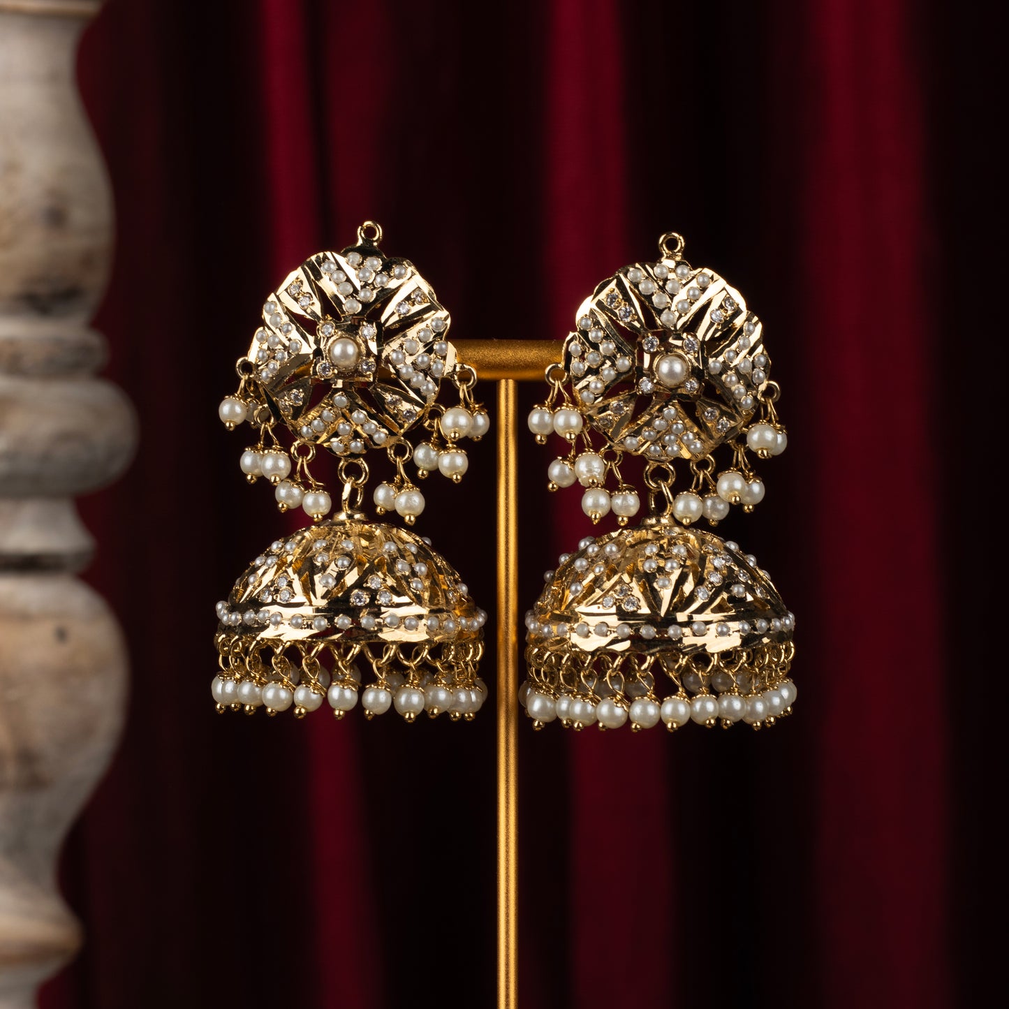 Noorani Pearls Jadau Gold Jhumka Earrings