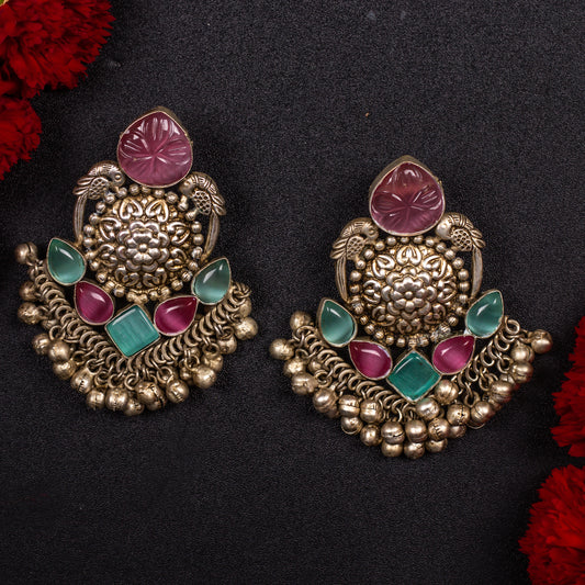 Amina Stone Studded Oxidized Earrings