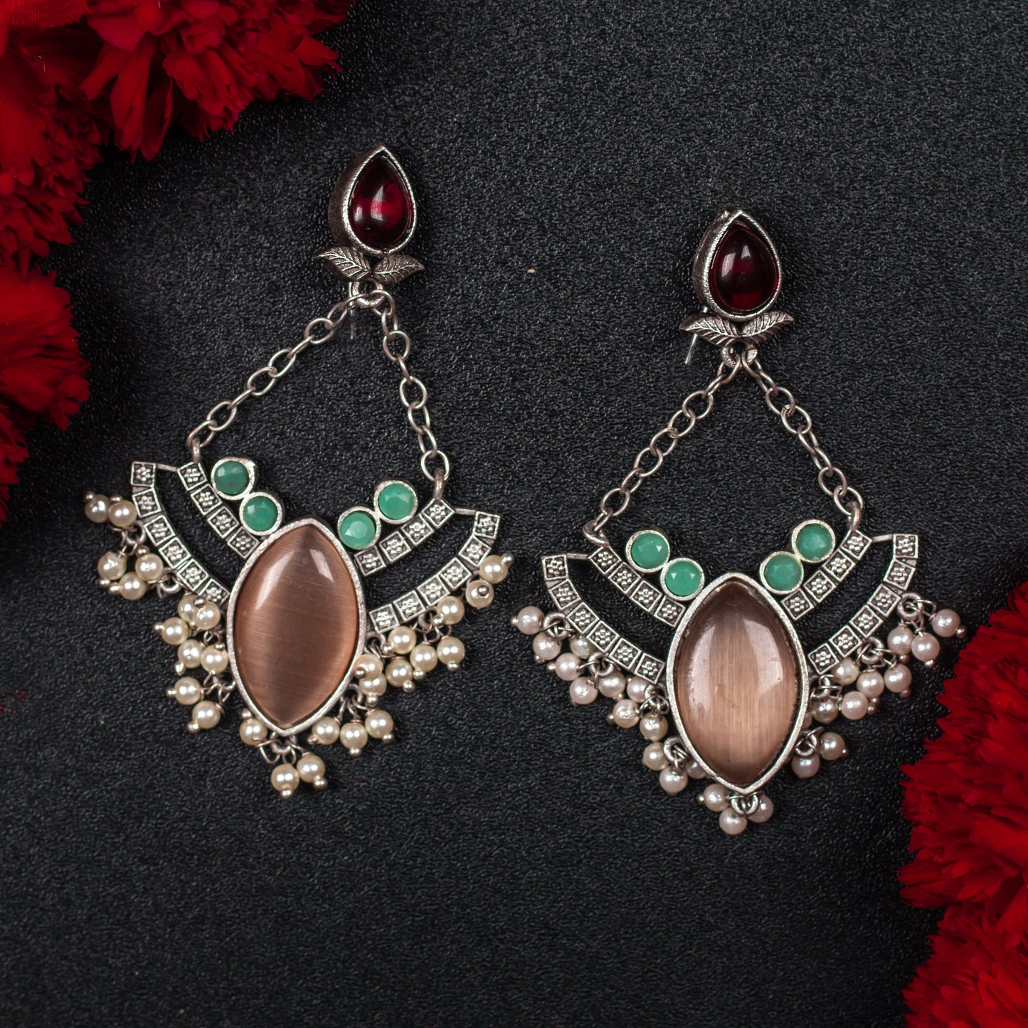 Zohra Oxidized Beaded Earrings