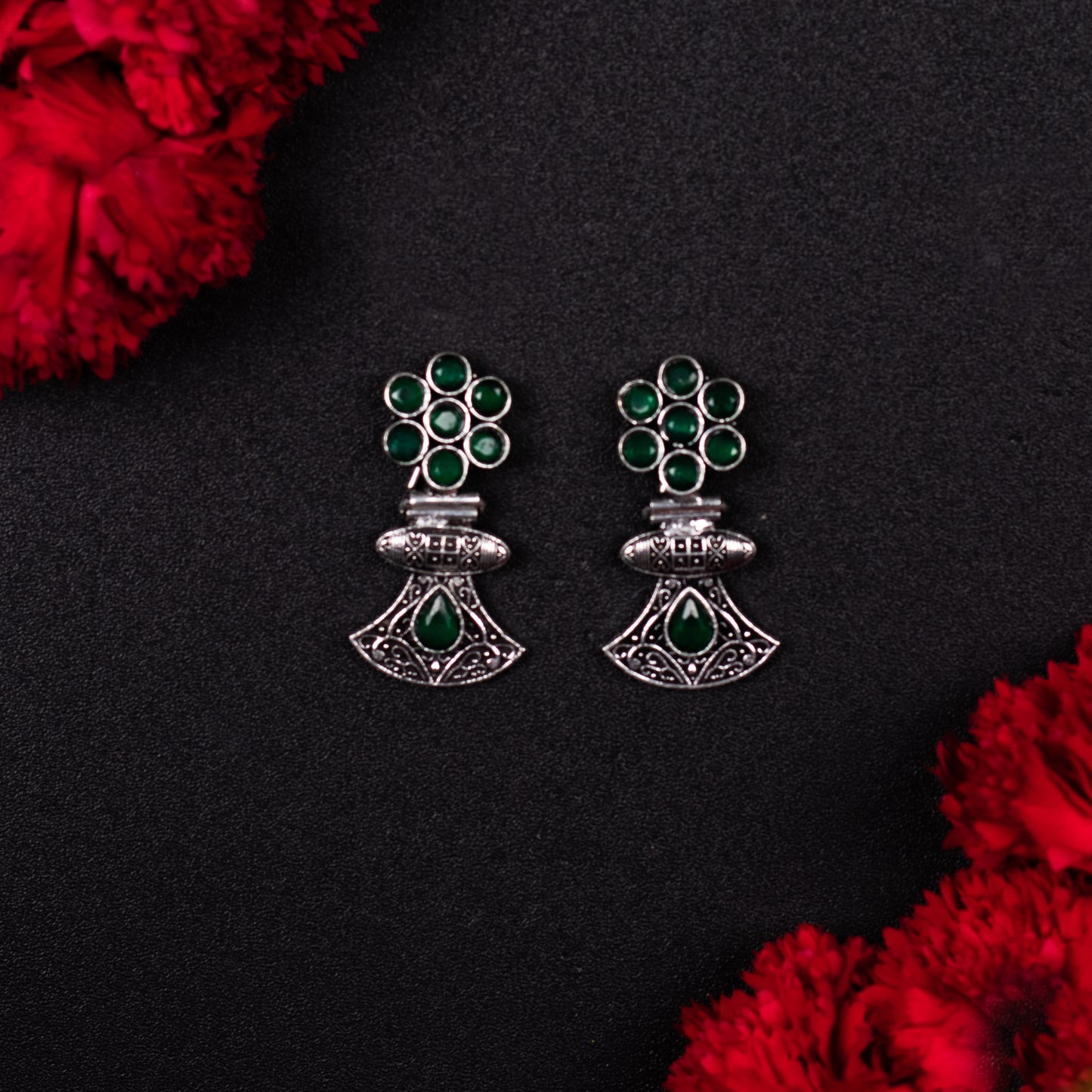 Ziba Stone Studded Oxidized Earings