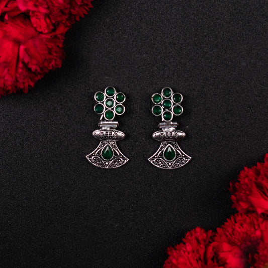 Ziba Stone Studded Oxidized Earings