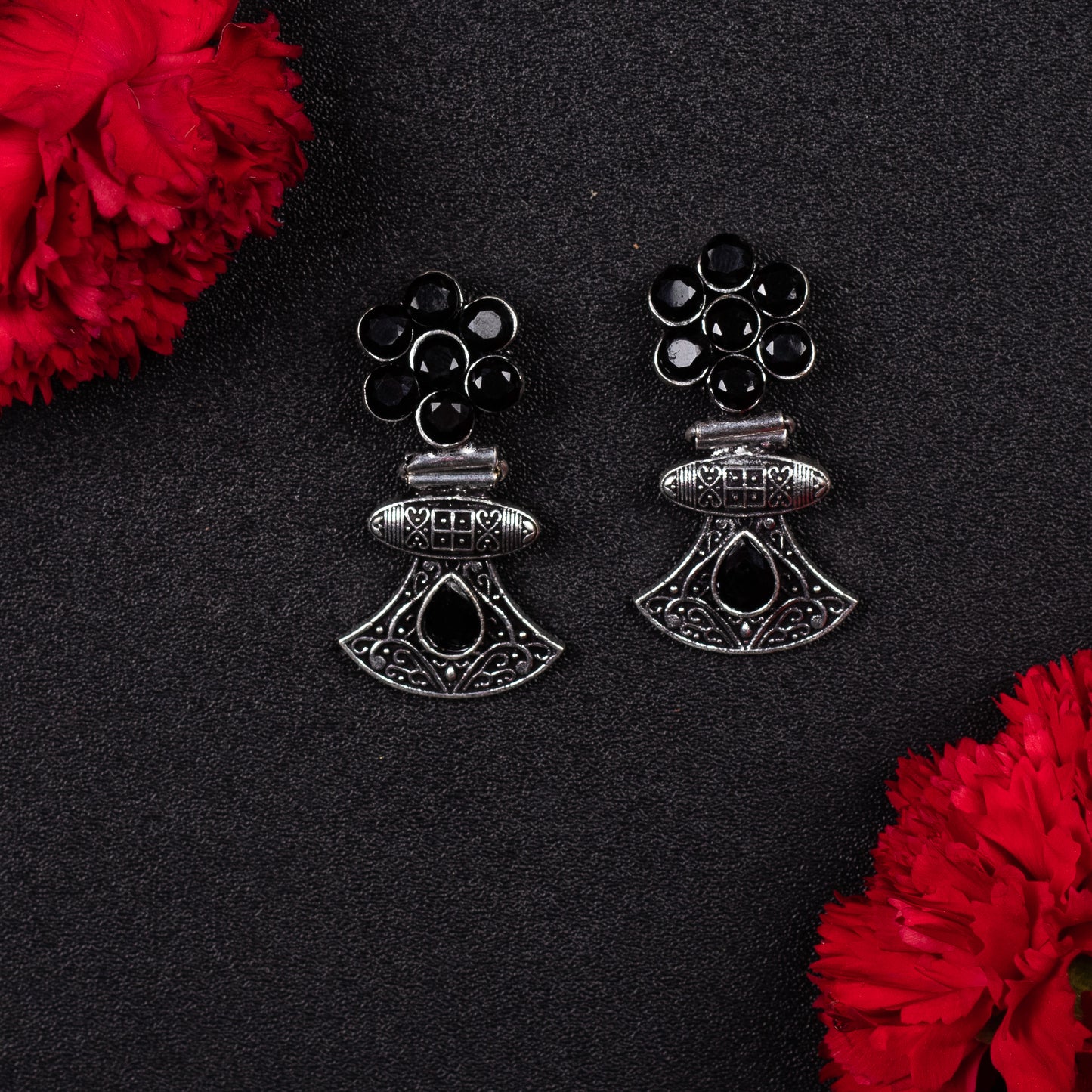 Hrutvi Stone Studded Oxidized Earings