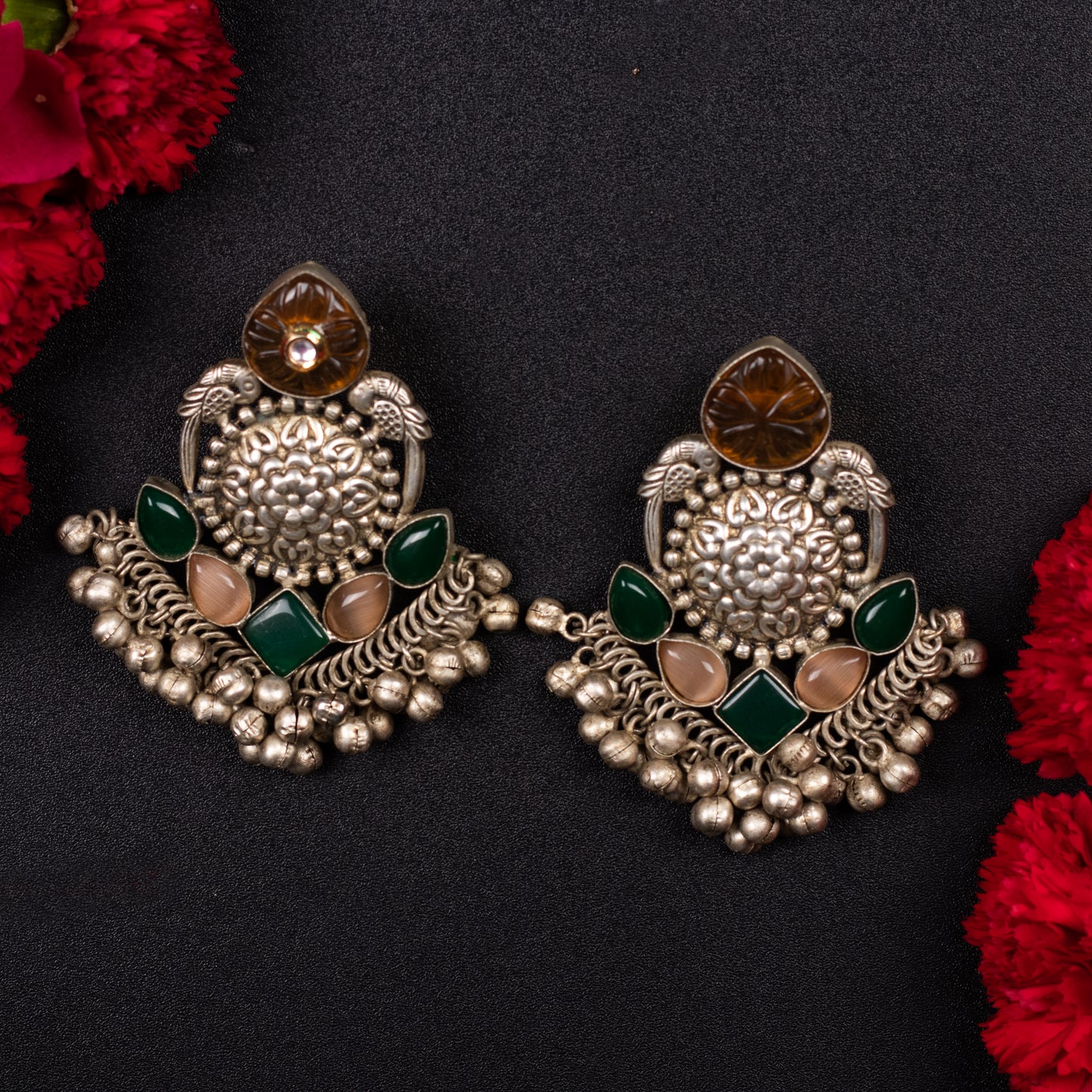 Roshni Stone Studded Oxidized Earrings